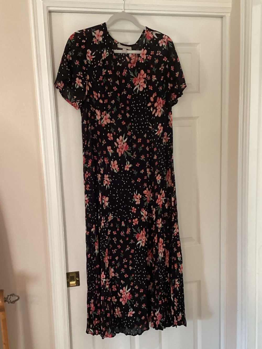 Black Floral Midi Dress with Pink Blooms